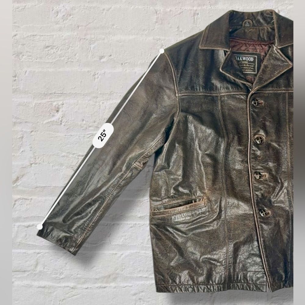 Oakwood Classic Men’s Genuine Leather Coat Brown Thinsulate Large – Vintage - Picture 12 of 16